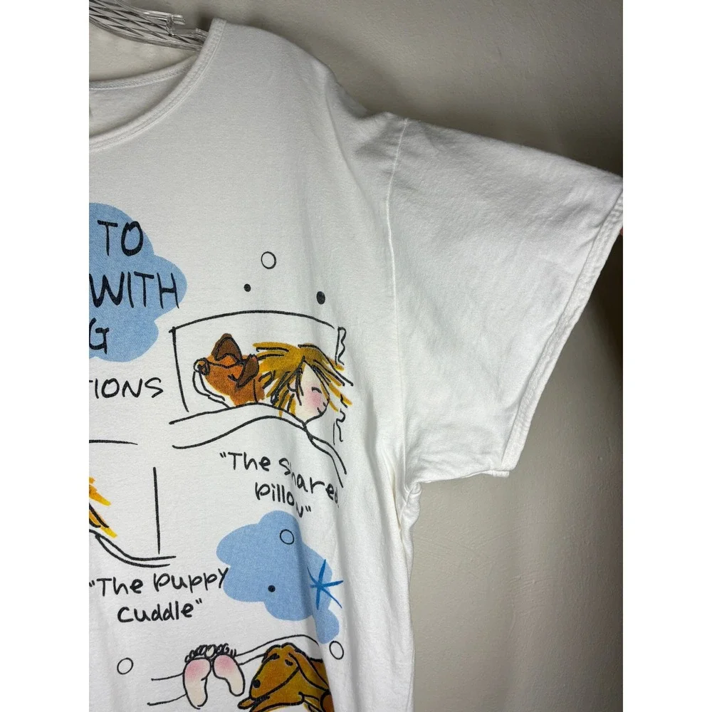 How To Sleep With A Dog Graphic Night Shirt White One Size Cotton Humor Puppy - Picture 5 of 10